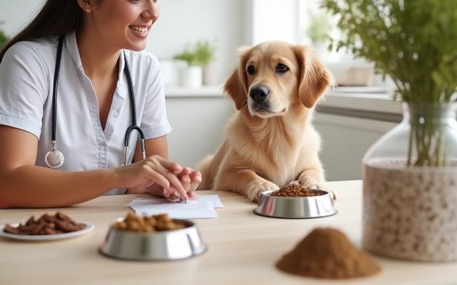 栄養士とペットオーナーがペットの食事について相談している風景